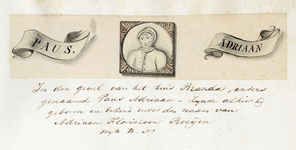 135155 Afbeelding van de gevelsteen met het borstbeeld van paus Adriaan en twee banderolles met zijn naam in de gevel ...